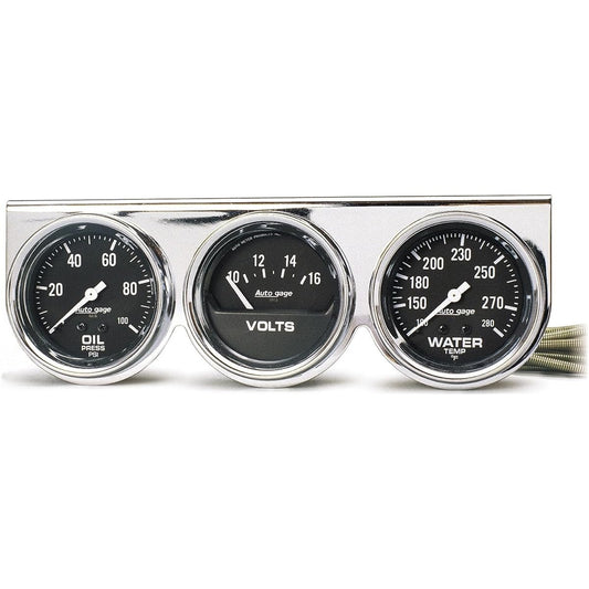 Auto Meter 2399 Auto Gauge Black Oil/Water/Bolt Gauge Chrome Console 2.65 inches