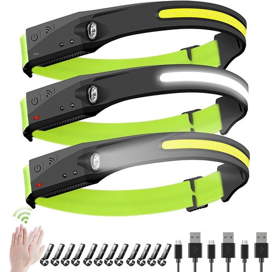 SAPASLIFE Headlight, Rechargeable, High Brightness, LED Headlamp, Dual Light Source, 230° Wide Angle Lighting, 5 Lighting Modes, Hand Waving Sensor Function, IPX4 Waterproof, Dustproof, Compact,