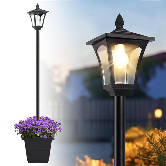 1.6 M Solar Lamp Post Light, Solar Outdoor Light with Planter, 2 in 1 Solar Pole Light Outdoor Waterproof, Solar Outside Solar Street Light for Entrance Yard Driveway Garden Patio Decoration light post 09A