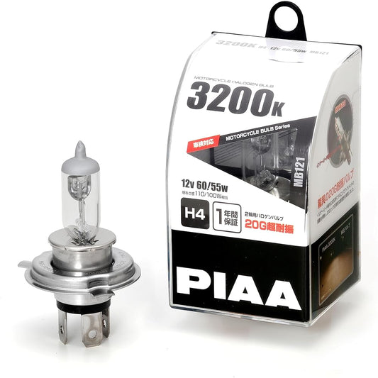 PIAA Motorcycle Headlight Bulb Halogen 3200K Brightness Equivalent to 135/125W H4 High Earthquake Resistance 20G 1 Piece MB121