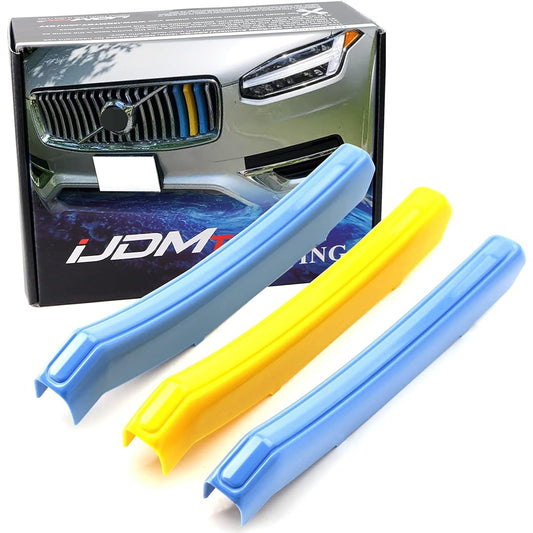 IJDMTOY Fits Skin Flag Color Grilled Decoration Insert Trim 2nd generation VOLVO XC90 LCI Front Grill compatible (Color: Blue/Yellow/Blue)