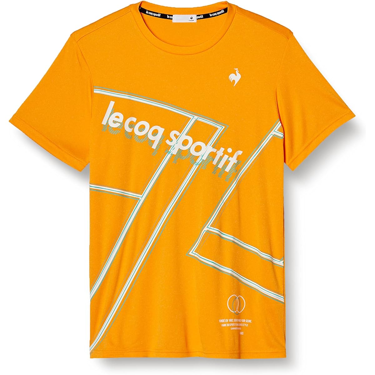 [Le Coq Sportif] Short Sleeve Shirt, Heathered, Tennis Practice Print, Sweat Absorbent, Quick Drying, UV Protection (UPF50+)