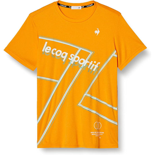 [Le Coq Sportif] Short Sleeve Shirt, Heathered, Tennis Practice Print, Sweat Absorbent, Quick Drying, UV Protection (UPF50+)