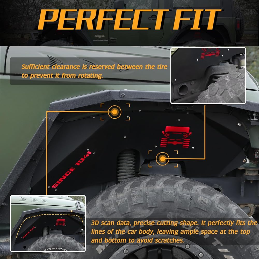 JROAD Inner Fender Front Fender Liner Jeep Wrangler JK JKU Aluminum LED LED Light with 4 pieces 2007-2018 Wrangler Accessories JK JKU Sports Sahara Rubicon 2/4 door