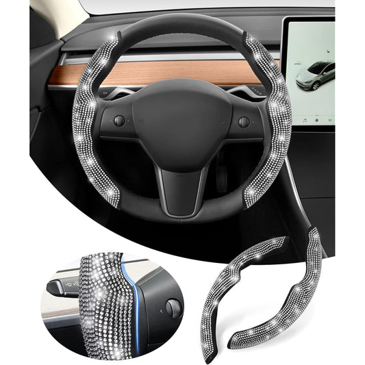 SUNSDREW Diamond Bowling Handle Cover TESLA MODEL Y 2020-2023/MODEL 3 2017-2023 White Diamond Rhinestone Sparking Nonon Slip Tesla Model 3/Y Accessories