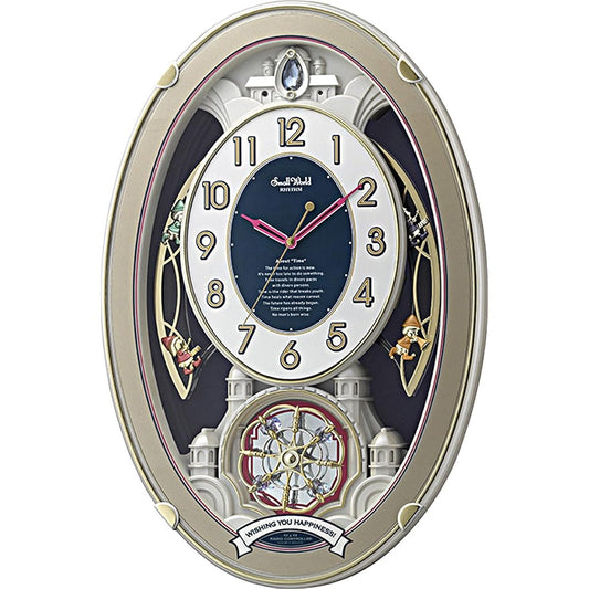 RHYTHM Wall Clock Radio Clock Analog 30 Songs Melody Crystal Decoration Gold Small World Wish 4MN544RH18