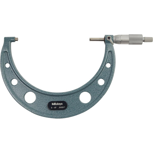 Mitutoyo 103-220 outer micrometer baking enamel finish ratchet stop range 5-6 inch scale 0.08 inch accuracy +/- 0.00 inch