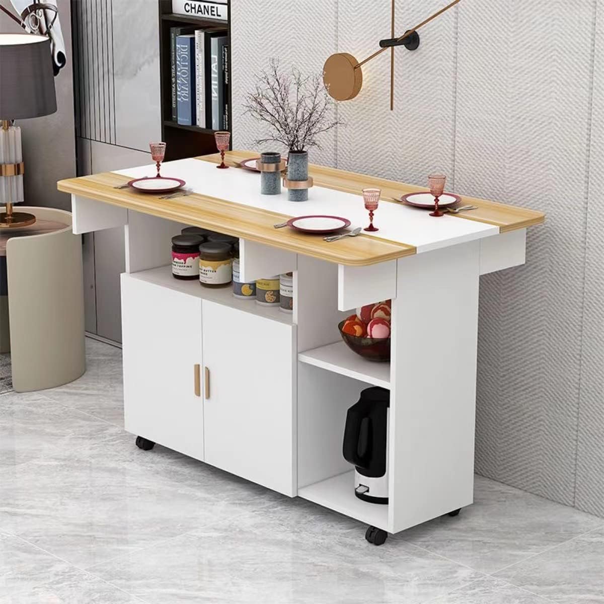 VEEZHA Counter Table Dining Table Kitchen Counter Storage Counter Table 80cm Butterfly Counter (White)
