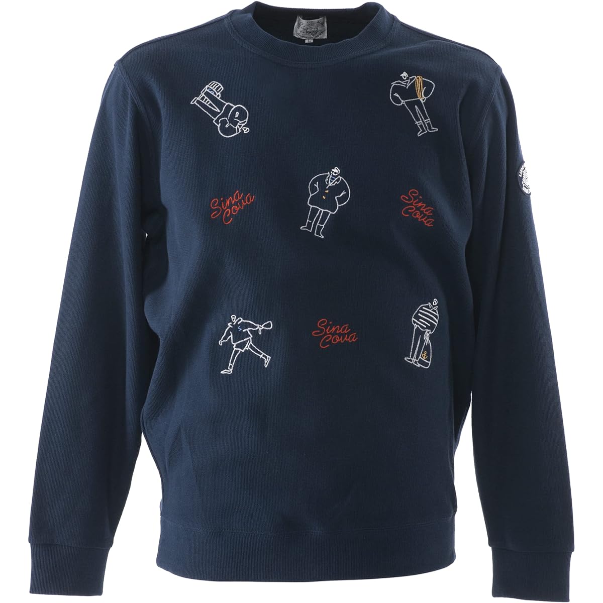 [Shinakoba] Men's Sweatshirt, Long Sleeve, Round Neck, Crew Neck, 100% Cotton, Ridged W Face Sweatshirt, Flying Pattern, Embroidery 23120020