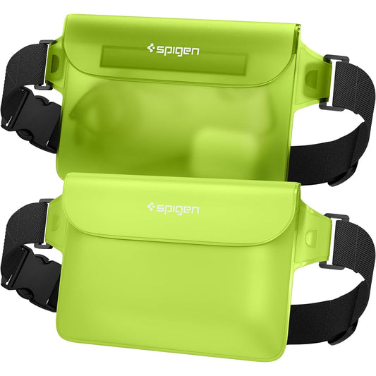 Spigen Waterproof Case, Accessories, Waterproof Pouch, Set of 2, Completely Waterproof, IPX8 Certified, Waterproof Case, Sea, Pool, Outdoor, Smartphone, Triple Chuck, Velcro, PVC, Large Capacity, Waist Pouch, Waterproof Bag, AMP06023 (Cactus Green)