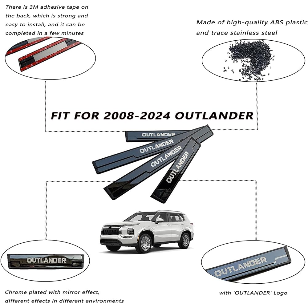 GZBFTDH Car Door Sill Scuff Protector for Mitsubishi Outlander 2013-2022 Accessories Stainless Steel ABS Plastic Door Entry Guard Plate Trim Cover Auto Interior Accessories Parts Kick Panel 4pcs Black