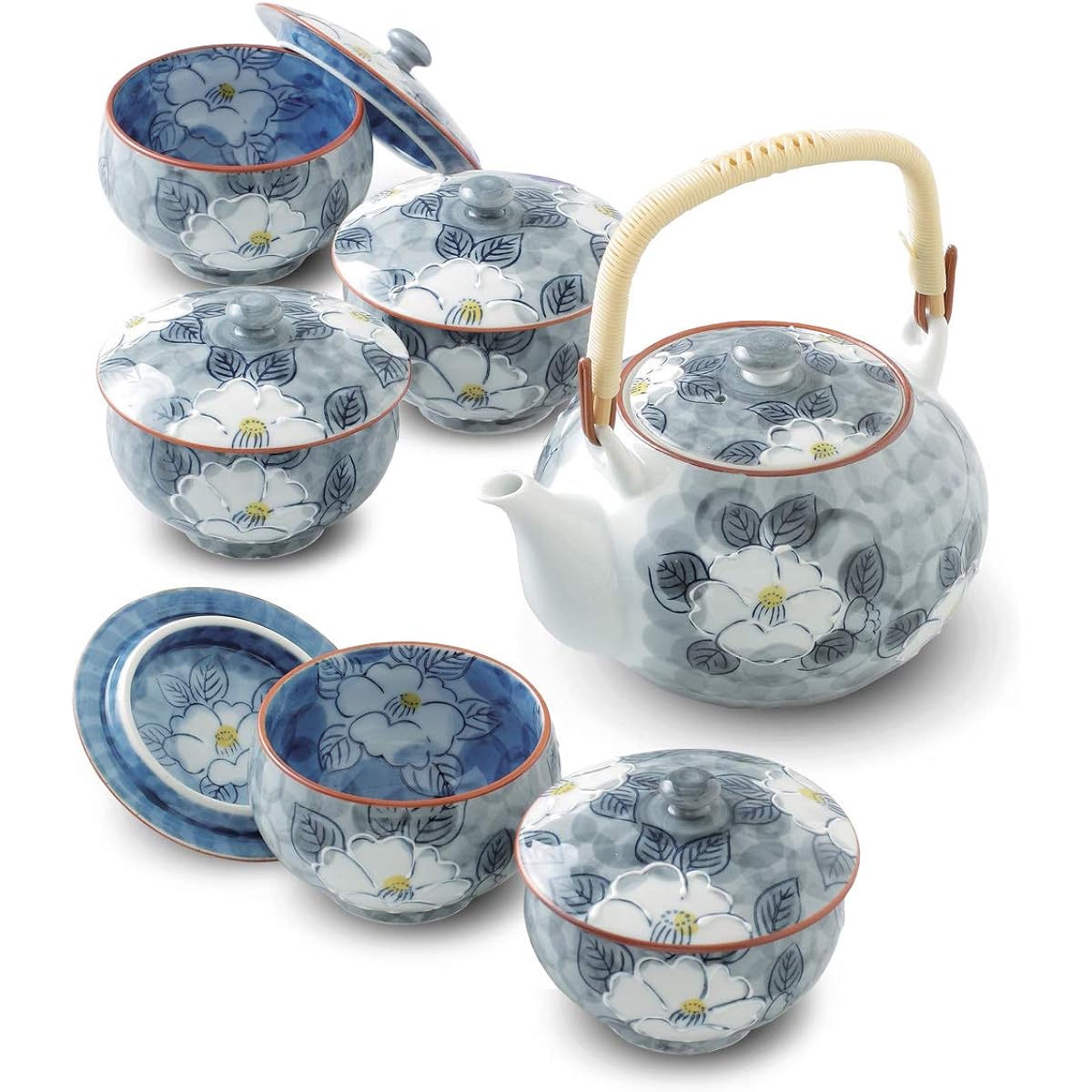 Ranchant Bancha Set Multi Earthenware Jar 16x13x9.5/Cup Φ8.9x7.5cm Ichichin Sanchahana Arita Ware Made in Japan
