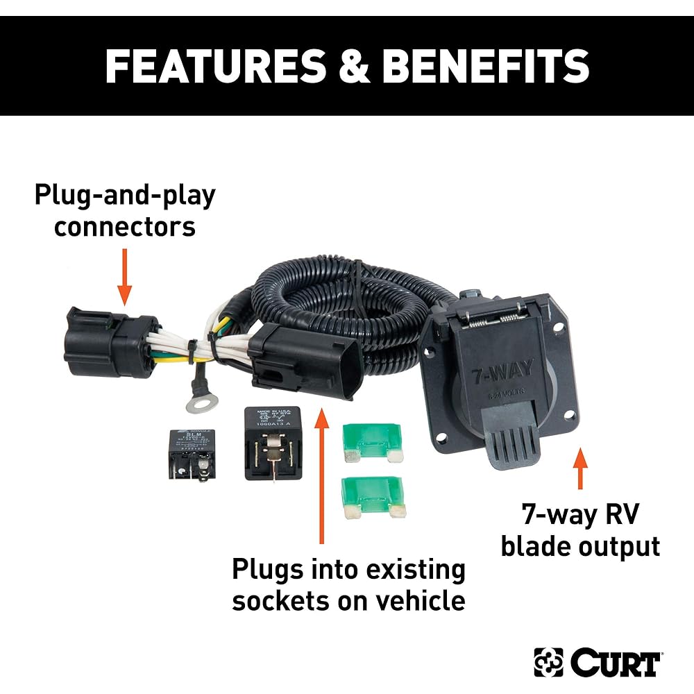 CURT 55242 Vehicle side Custom RV blade 7 Pin Treller Wiring Harness Ford F-150 Heritage F-250