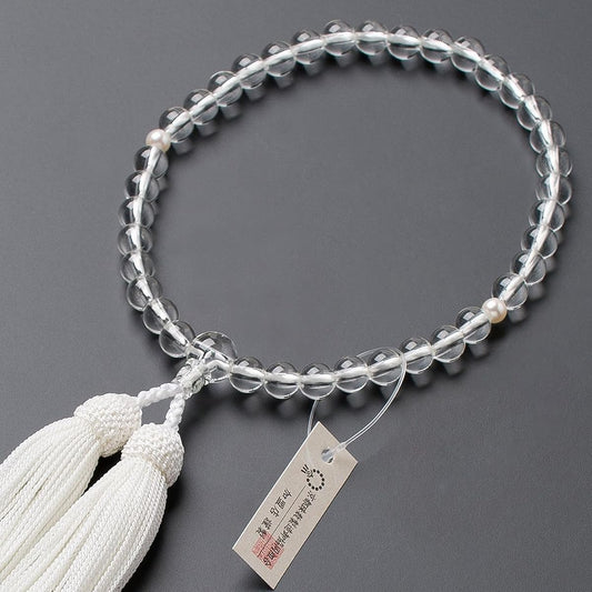 [Buddhist Altar Shop Takita Shoten] Kyoto Prayer Beads for Women, Genuine Crystal, 2 Heavenly Pearls, 7mm Beads, Pure Silk Headed Buns, Bead Bag Included, Women's Prayer Beads that Can Be Used by All Sects, Certificate Included