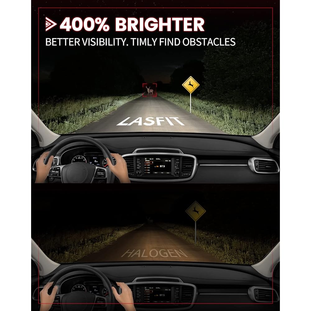 Lasfit Kia Sorento Forte Sedona Optima, HYUNDAI VELOSTER KONA FORTE, PRO-HK6 H7 LED bulb, all-in-one slug & play, 60W 6000lm, brighter (2 pieces)