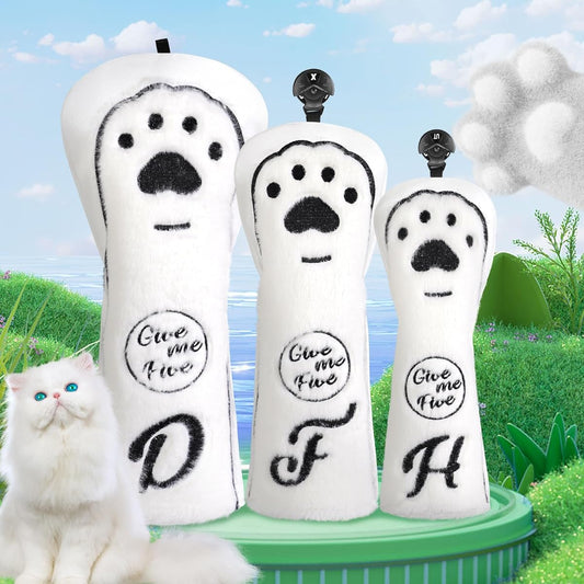 CRAFTSMAN Golf Head Cover 3 Piece Set (1FUT)/Single Item 3D Effect Golf Wood Cover Set Golf Driver Cover Fairway Wood Utility Cute Fluffy Cat Punch