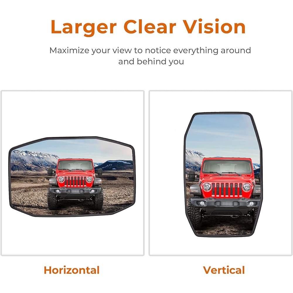 QMPARTS Mirade Affor Wrangler compatible vibration & Swingy side view mirror Easy installation Doores side Quick Release WRANGLER for driving WRANGLER JK JK JKU 2007-2018