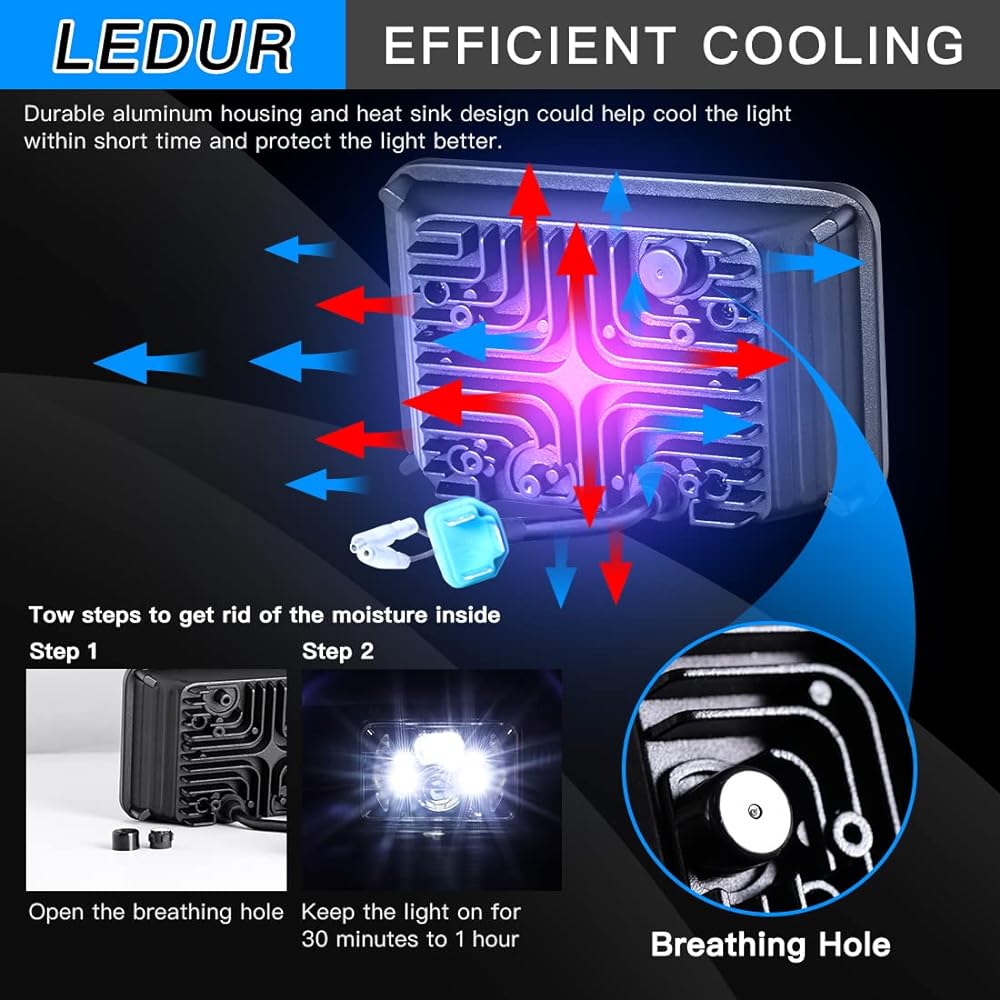 LEDUR 4X6 LED headlights 4 pieces HI/LO DRL Signal Black Track Rectangular LED headlight replacement parts H4652 H4656 H4656 H6545 KENWORTH FREIGHTLINE.