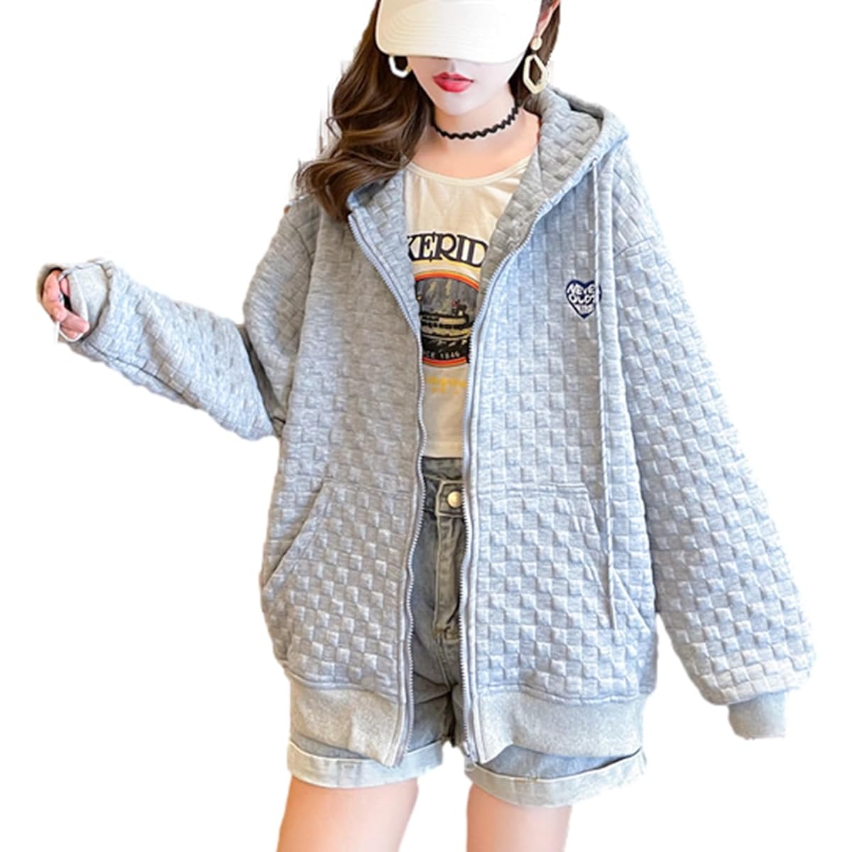 [G-tiamo] Women's Parka, Long Sleeve, Loose, Large, Casual, Zip-up, Stylish, Hoodie, Hood