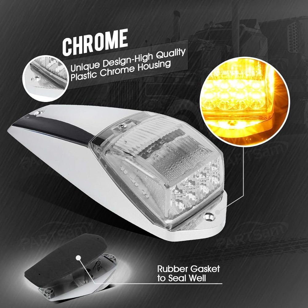 PARTSAM Clear Lens 31LED Amber Marker Top Roof Rooming Light Chrome Base PeterBilt/Kenwork/Freightliner // Western Star/Mack/International/Paccar Trailer Track 5 pieces