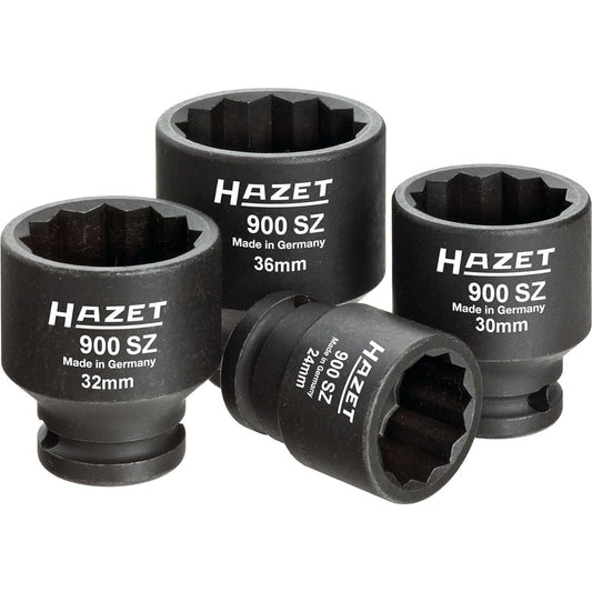 HAZET Socket Wrench Set 4 Pieces for Machine Operation Drive Angle: Square 12.5mm (1/2 inch) Output: Outer Diameter Double Hexagon [Regular Japanese Import Product] 900SZ/4