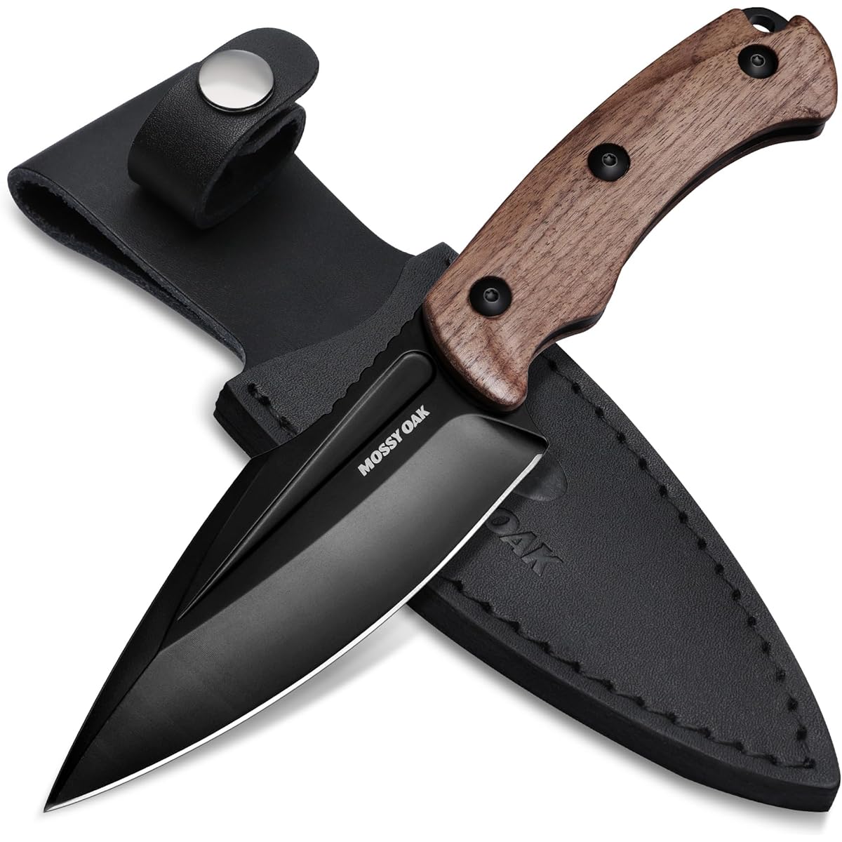 MOSSY OAK Knife, Outdoor Knife, Sheath Knife, Full Tang Structure, Total Length 215mm, Natural Wood Handle, For Mountain Climbing, Camping, Trekking, Fishing, Home Use, DIY, Disaster Prevention, Comes with Dedicated Sheath