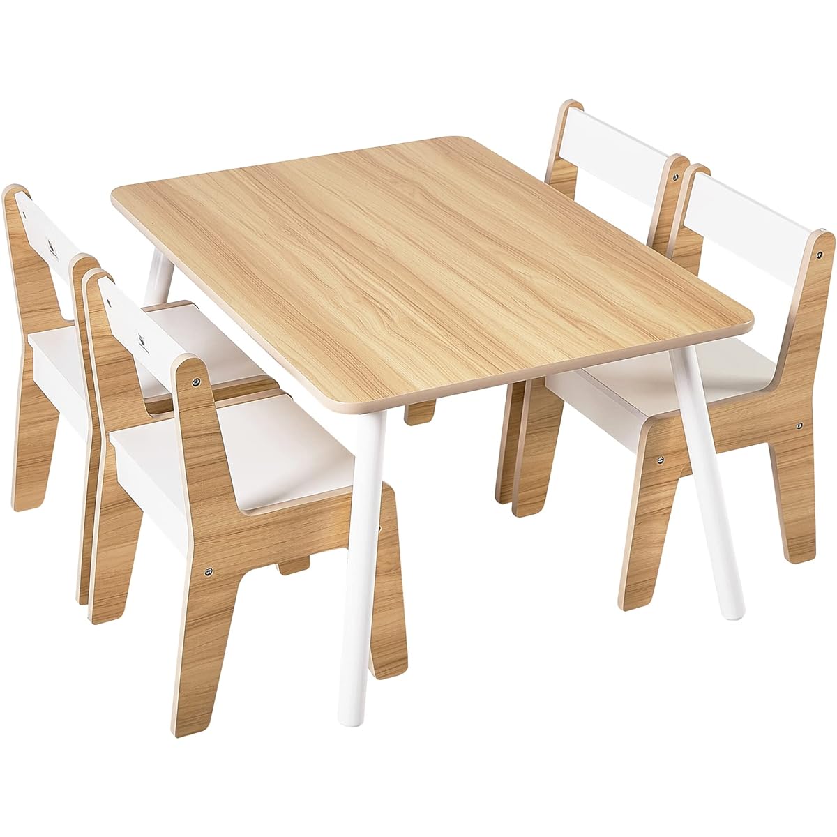 Toffy & Friends Children's Table and Chair Set Wooden Kids Table & Chair 5 Piece Set Children's Play Table Chair 5 Piece Set Learning/Drawing/Dining