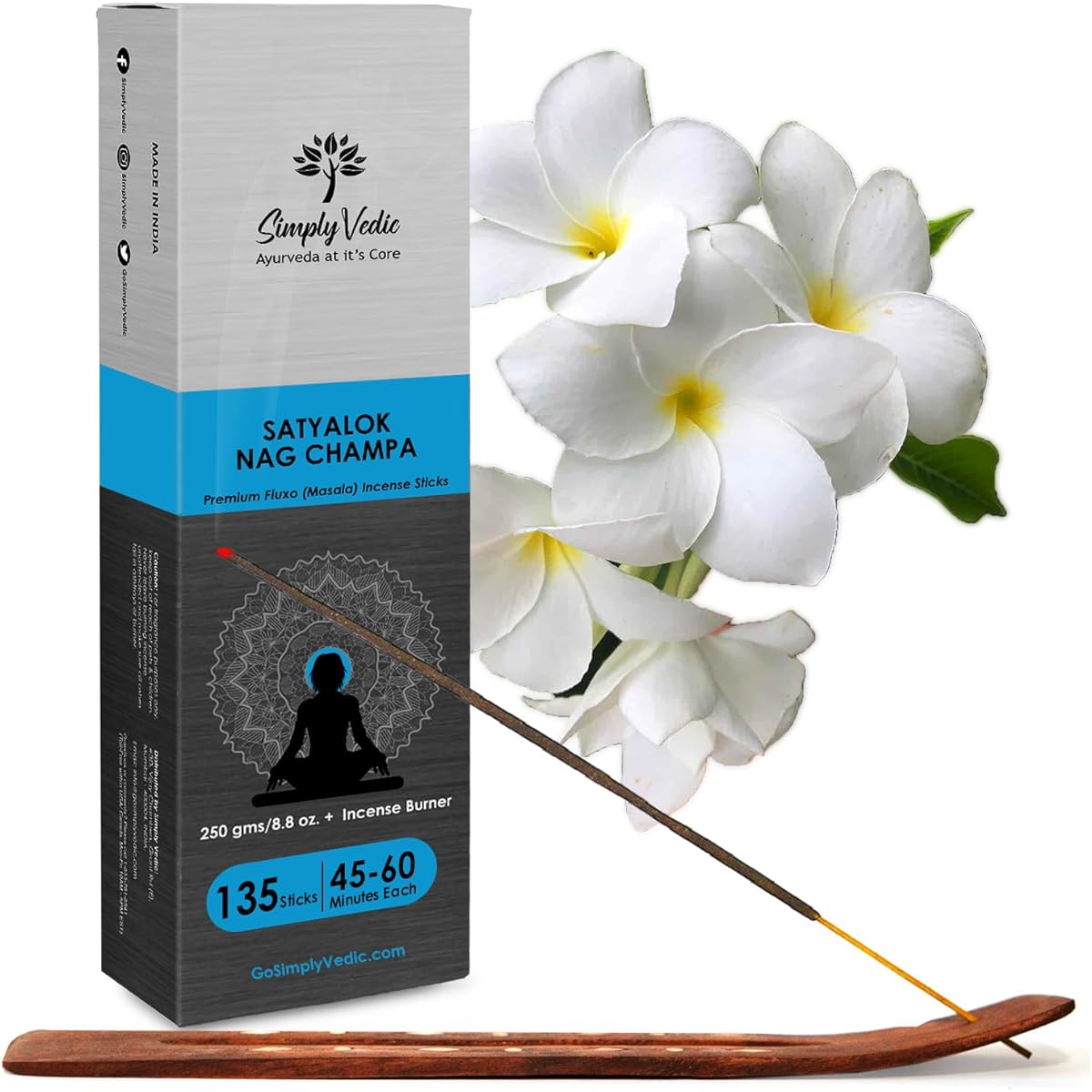 Simply Vedic AGAROUDH Premium Incense Agarwood 250g/8.8oz (Approx. 135 Charcoal Free): Free Wooden Holder: Meditation, Yoga, Spiritual Healing, Prayer, Aromatherapy Energy Cleansing