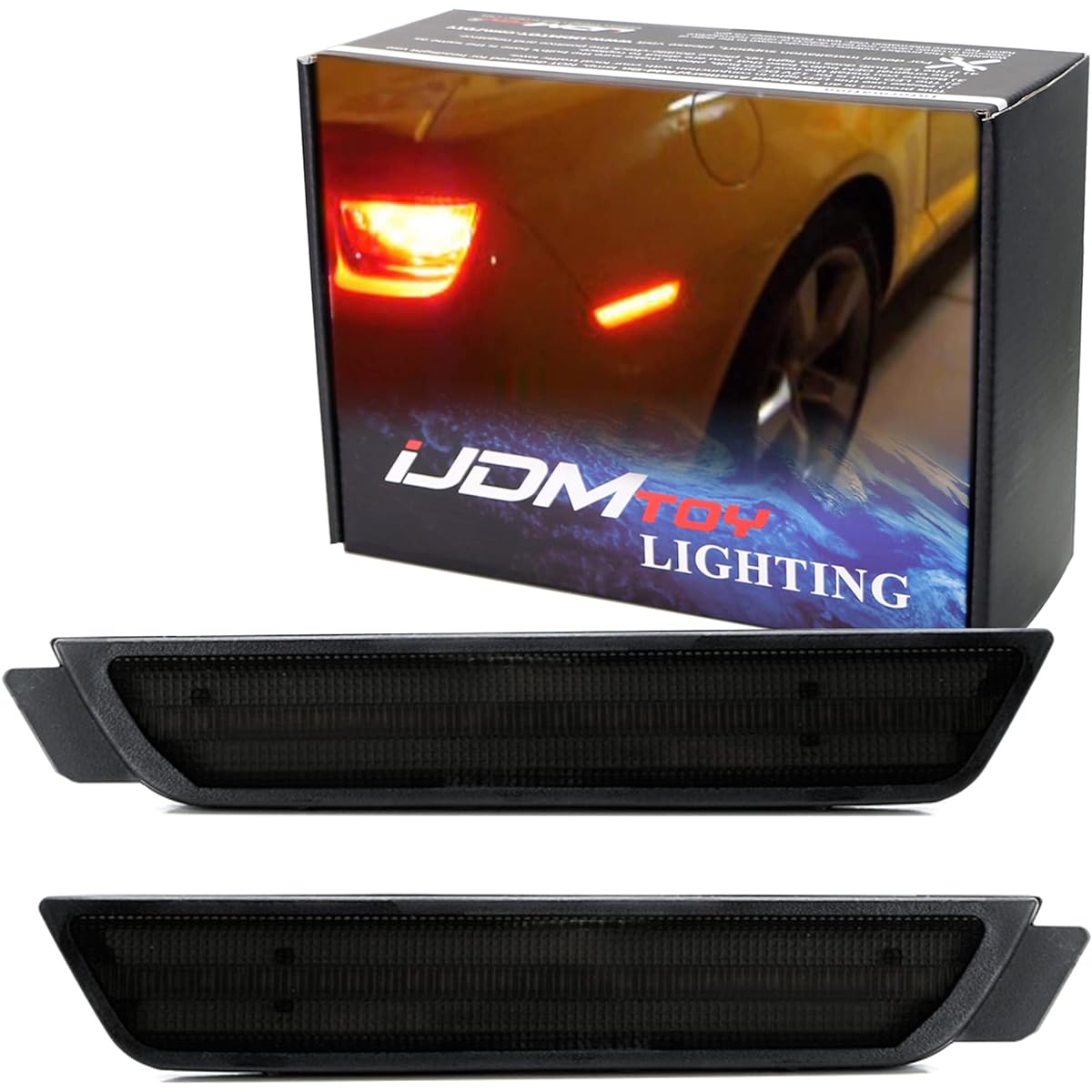 IJDMTOY Smoke Lens Red LED LED Rear Side Marker Light Kit 2010-15 CHEVY CAMARO compatible 27-SMD LED equipped OEM backside marker lamp replacement