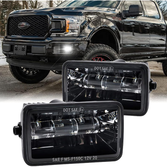 2019 Upgrade LED Fog Lights for 2015-2018 Ford F150 4 Inch LED Fog Light Assembly Kit Rectangular Bumper Lamp Set - Black, 2pcs