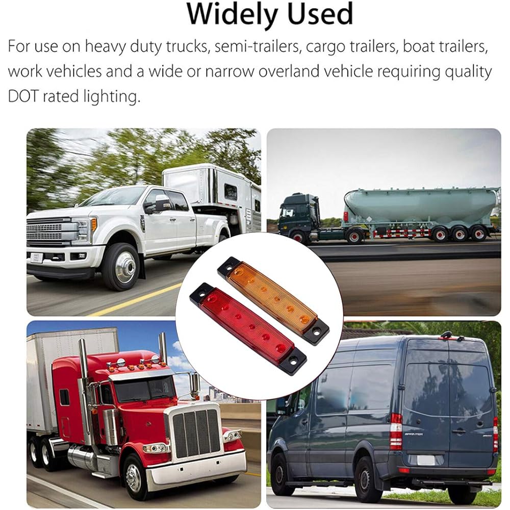 Kyyet 20 x 3.8 inch amber/red clearance light track trailer RV Low Banside Marker Indicator decoration LED Lock Amber Trailer Marker Light Parking Blake Winker Light