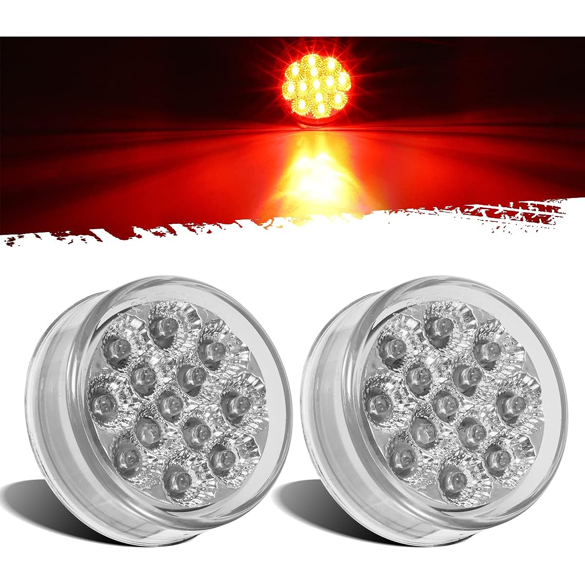 PARTSAM Minira Flex Red Red Clear Lens Side Indicator LED Marker Clearance Track Light 2 Standard Pins Sealed Facet 2.5 inch Round LED Trail Light ID Light Light Light Light 13 Diode Light