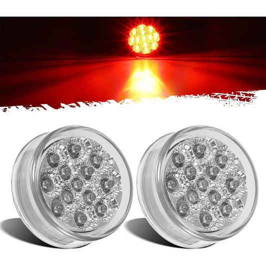PARTSAM Minira Flex Red Red Clear Lens Side Indicator LED Marker Clearance Track Light 2 Standard Pins Sealed Facet 2.5 inch Round LED Trail Light ID Light Light Light Light 13 Diode Light