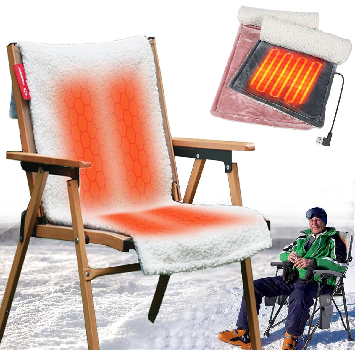 Camping Chair Cover, Outdoor Chair Cover, Electric Cushion, USB Powered, Hot Mat, 5-level Timer Settings, 5-level Temperature Adjustment, Japanese Heat Rays, Multifunctional, Compact, Foldable, Portable, Washable, Fishing, Mountain Climbing, Winter, Outd