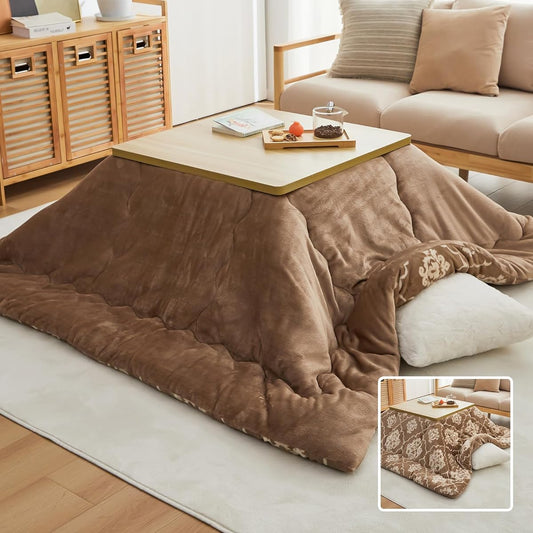 OIGAE Kotatsu Futon, Rectangular Kotatsu Futon, 185 x 235cm, Single Thread, Washable, Kotatsu Futon, Reversible, Made of heat generating cotton, SEK Antibacterial, Odor Resistant, Anti-Static, Water Repellent, Warm, Flannel, Heat Retention, No Shedding,