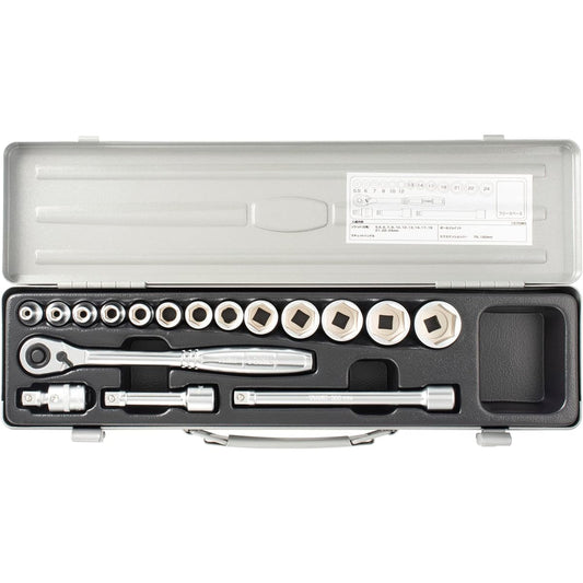 TONE Socket Wrench Set, Drive 9.5mm (3/8"), 1570MS, 17 Pieces, Silver