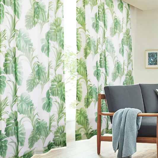 [Curtains won't give me] "This One Botanical" for power saving Stylish insulation Voile lace curtain Make your room comfortable with this one piece Blindfold day and night Heat retention effect UV protection rate 98.8% Botanical design Size: (Width) 100c
