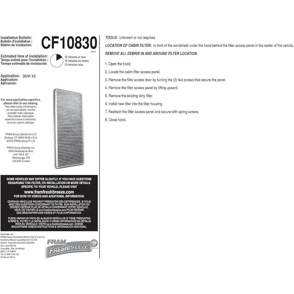 Fram CF10830 Fresh Breeze Cabin Air Filter Arm & Hammer