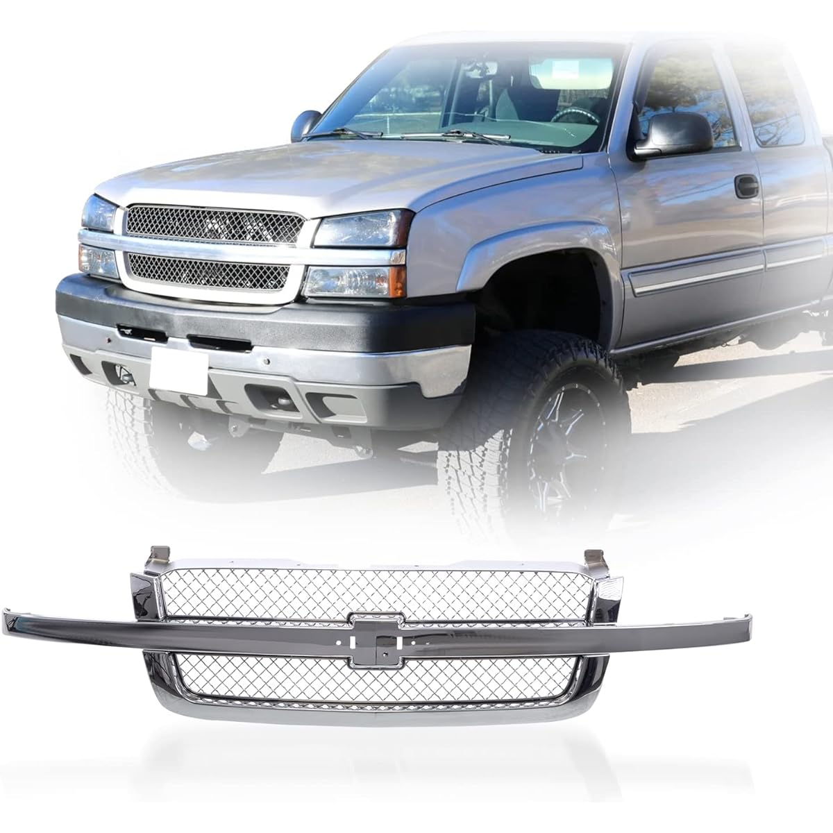 Perfit Liner Front All Chrome Glyl Grill Chroma Center Bar 2003-2006 Chevrolet Sylvarad Avava Lunch 1500 2500 3500 HD Pickup for GM1200514