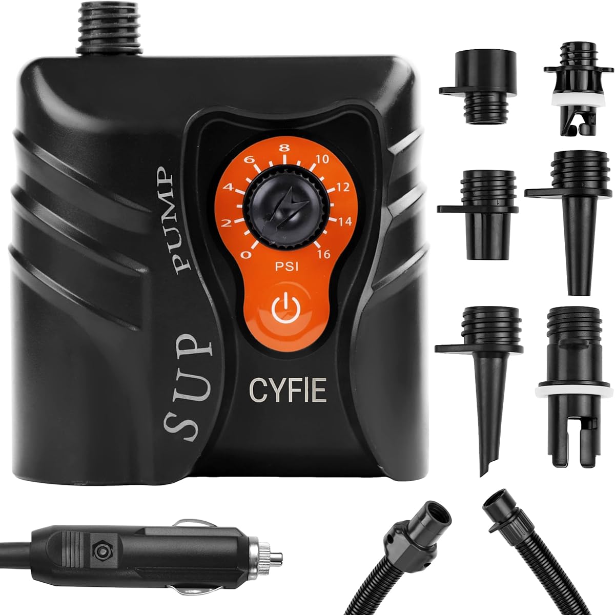 Electric Air Pump, Air Pump, Electric Pump for SUP, Air Pump for Kayak, Automatic Stop Function, Overheating Protection Function, Compact, Lightweight, Cigarette Socket Rated Voltage DC12V, 16psi, Can Be Operated While Driving, Japanese Instruction Manua