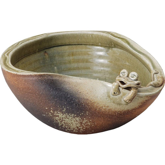 Shigaraki ware design accessory medaka pot with frog width 34 x diameter 34 x height 16 cm 543-05