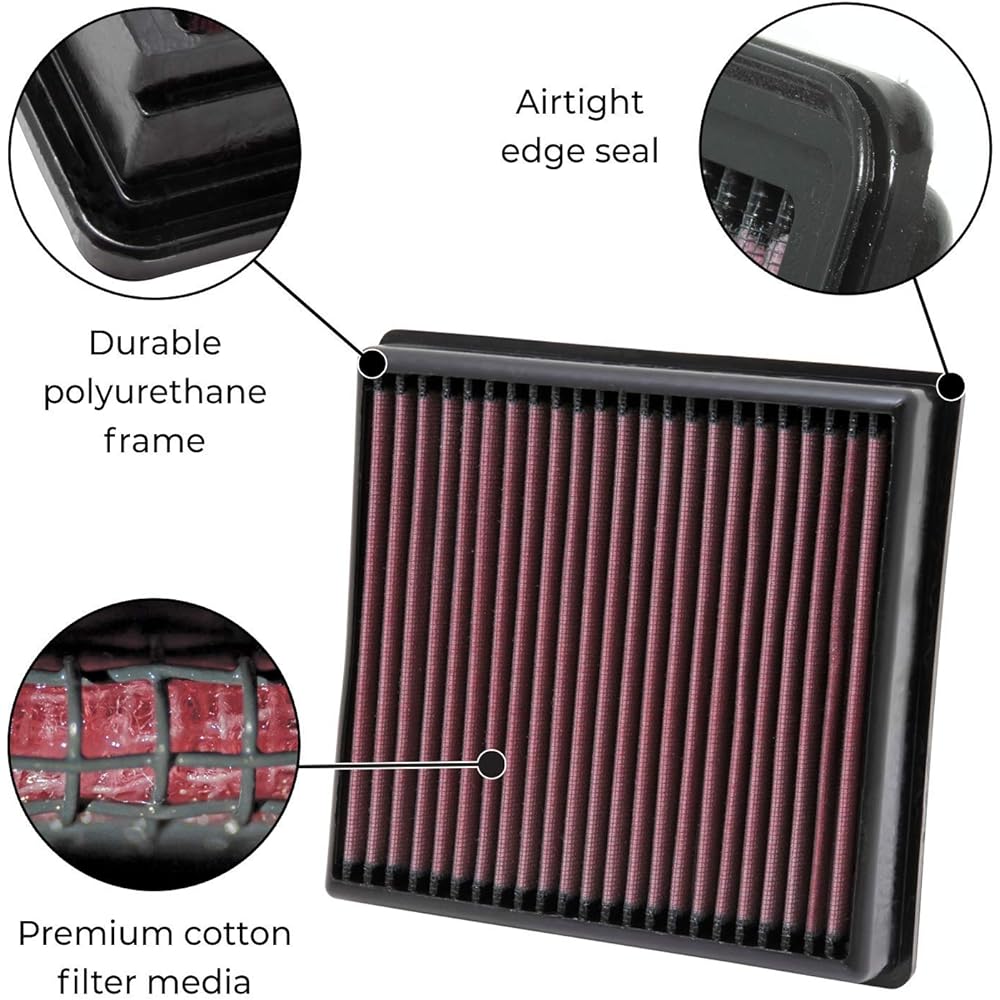 [K & N engine air filter] Reusable, clean, cleaned every 75,000 miles, air filters for replacement vehicles: 2009-2017 HYUNDAI/KIA (Equus, Genesis, Genesis, SEDAN, K900) 33-2426