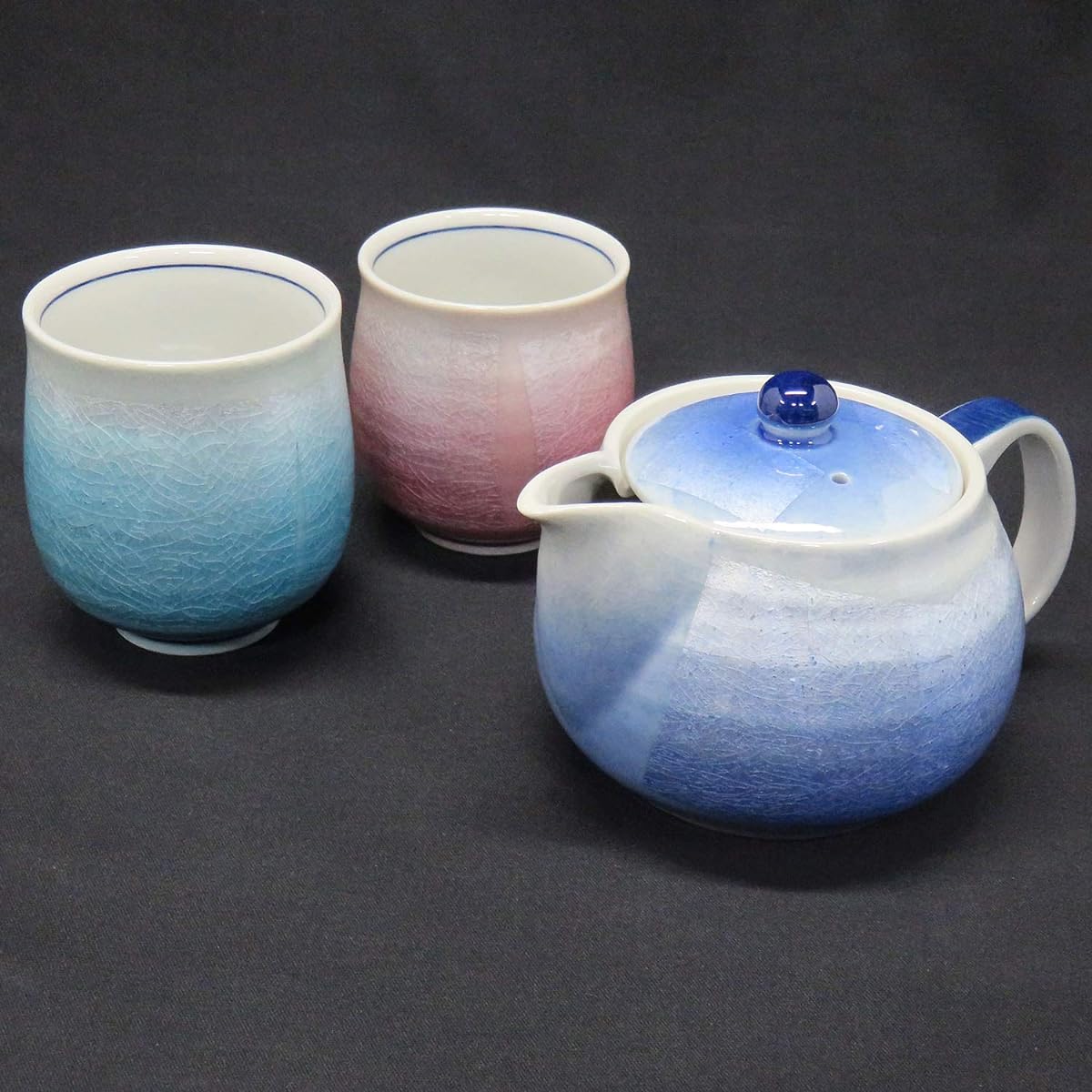 Pair Teacup Teapot Set Kutani Yaki Ginsai Pottery Brand Japanese Tableware Made in Japan