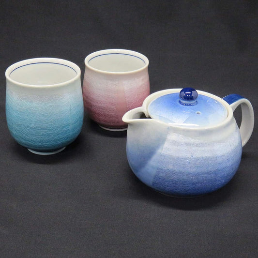 Pair Teacup Teapot Set Kutani Yaki Ginsai Pottery Brand Japanese Tableware Made in Japan