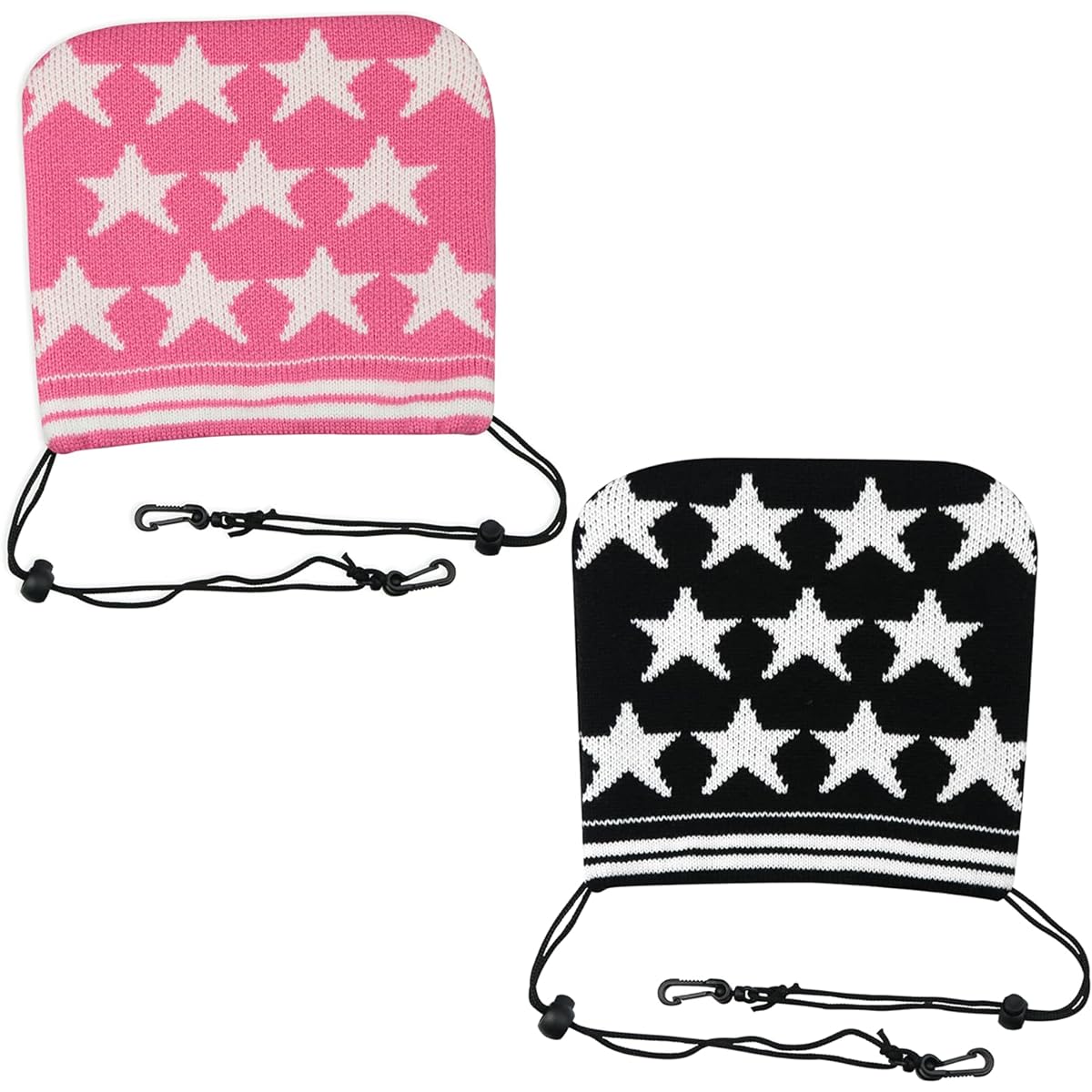 CRAFTSMAN Golf Iron Cover Boa Head Cover Set Accessory Pouch Knit String Closure Hook Included Convenient to Carry Star Pattern Unisex 2 Colors (Pink, Black)