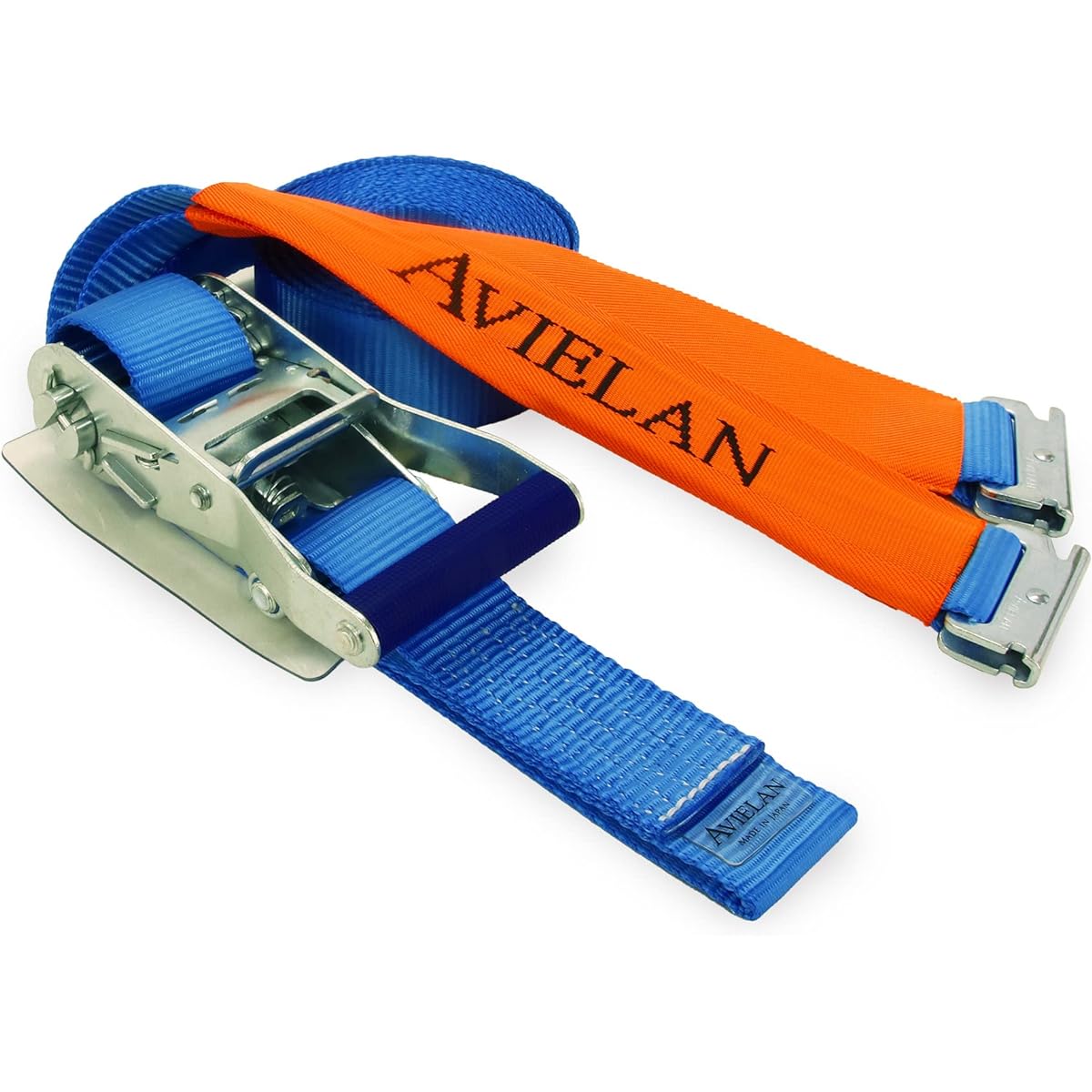 AVIELAN Lashing Belt 50mm Width R Hook (Track Rail Compatible) Winding 7m Fixed 0.5m Blue (Right Fixed Specification)