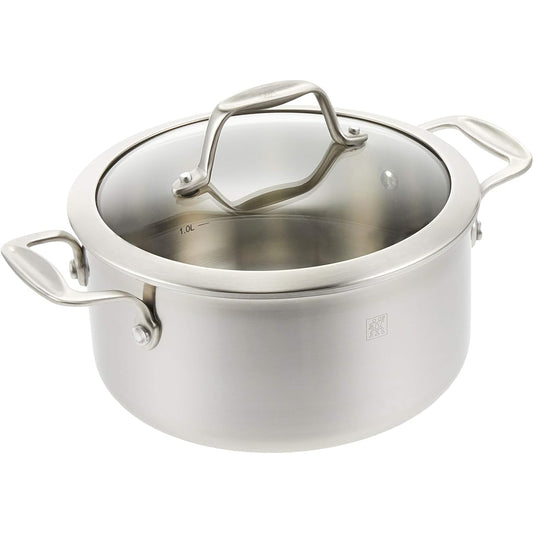 Zwilling "Zwilling Spirit Stew Pot 20cm 3.0L" Two-handed pot, stainless steel, 3-layer structure on all surfaces, glass lid, IH compatible, 10 year warranty [Japanese official product] 64092-202