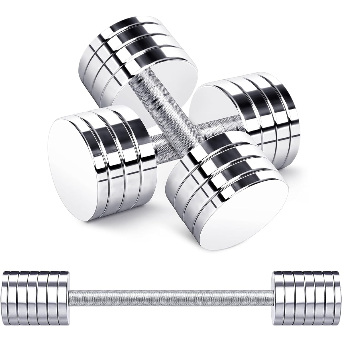 MOJEER Adjustable Dumbbell Set of 2 Connecting Shaft Included Chrome Dumbbell 10kg 20kg 30kg 40kg Delicate Mirror Surface Small Pure Steel TJGH