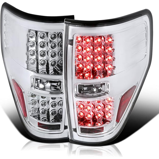 SPEC-D TUNING Chrome Housing Clear Lens LED Tail Light 2009-2012 Ford F150 Pickup XL XLT Taill Light Assembly Left+Right Pair