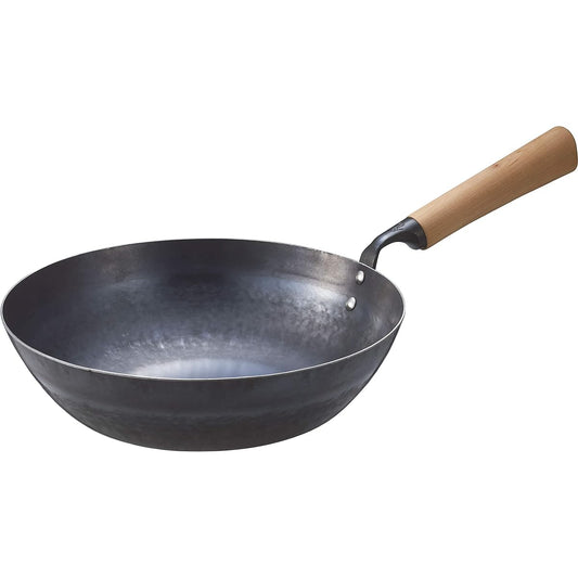 Nichi Nichi Tools Iron Frying Pan, Deep Type, IH Compatible, 30cm, Made in Japan, Yamada Kogyo, Hammered out, 99, Black